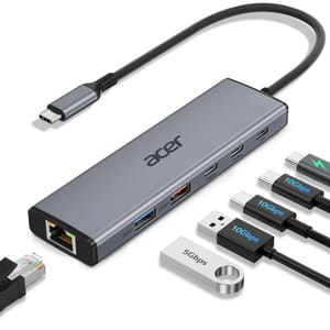 Acer 6-in-1 USB-C Hub, Aluminum, 10Gbps, 100W PD, Gigabit Ethernet