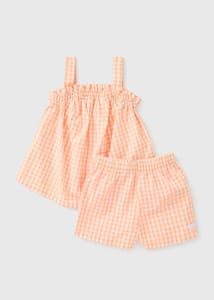 Girls Orange Gingham Pyjama Top & Short Set (4 Orange 4 Yrs