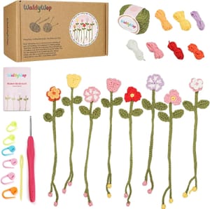 WaldyWop Crochet Kit for Beginners: 8 Flower Bookmarks