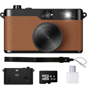 Screen-Free Digital Camera, 16MP, Point-and-Shoot, 8GB SD Card, Brown