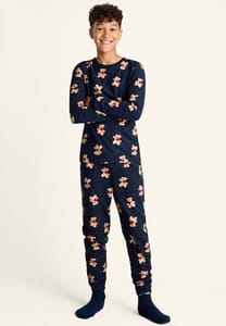 Age 5-6 Unisex Kids Navy Teddy Print Family Pyjama