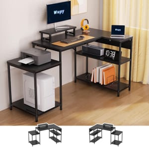 DEAL STACK - L-Shaped Corner Desk with Monitor Stand, 152x80 Cm, Black