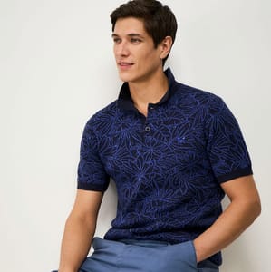 Crew Clothing Knitted Cotton Jacquard Polo Shirt in Dark Navy & Blue