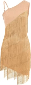 EFOGEP Women's Latin Dance Tassel Flapper Dress Gold