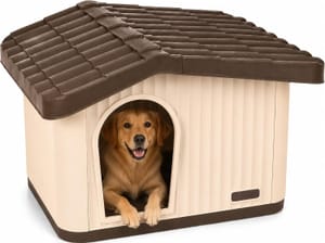 VOUNOT Dog House Weatherproof Shelter with Sloped Roof, Beige