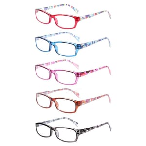 Kerecsen 5-Pack Reading Glasses, Spring Hinges, Pattern Design (+0.0, C3)