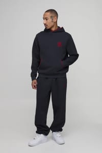 Man Regular B Embroidered Piped Hoodie & Oversized Jogger Tracksuit