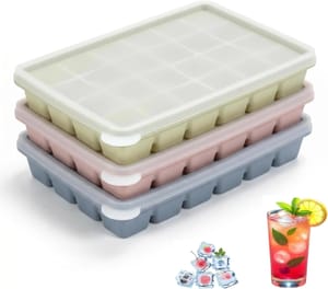 3-Pack Ice Cube Trays with Lid, 24-Cube Capacity