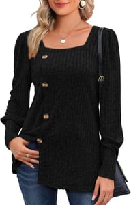 Aokosor Ladies Tunic Top Long Sleeve Black