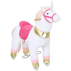 AIYAPLAY Ride-on Plush Rocking Horse with Wheels, White, Ages 3-5
