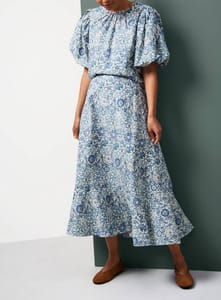 Tu X Morris & Co. Blue Pink & Rose Print Full Midaxi Skirt Size 6