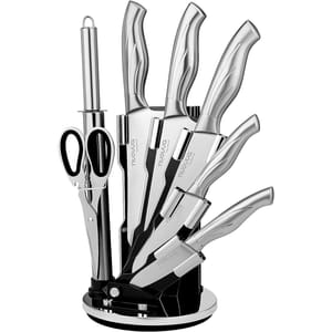 Nuovva Kitchen Knife Set with Rotating Stand, Stainless Steel