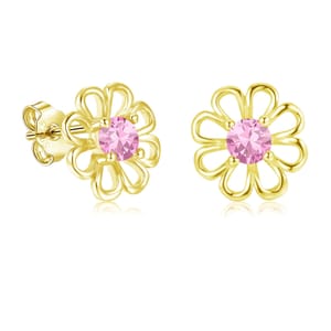 Zecimi 925 Sterling Silver Flower Earrings with Pink Zircon