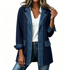 Denim Patchwork Jacket for Women with Button Cardigan