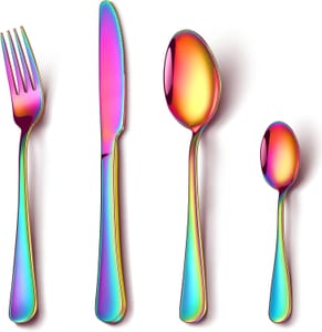 NINIROR Rainbow 16-Piece Stainless Steel Flatware Set for 4