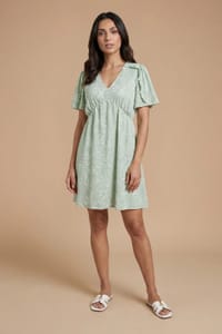 Dorothy Perkins Petite Green Frill Detail Angel Sleeve Mini Dress