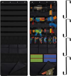 Over-the-Door Toy Gun Organizer with 10 Pockets (Black)