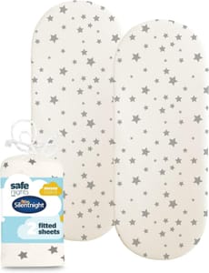 Silentnight Safe Nights Fitted Sheet for Moses Basket, 2 Pack