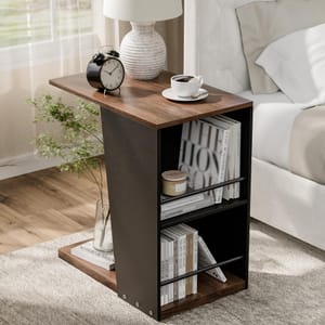 Gyfimoie C-Shaped Wooden Sofa Side Table, Rustic Brown