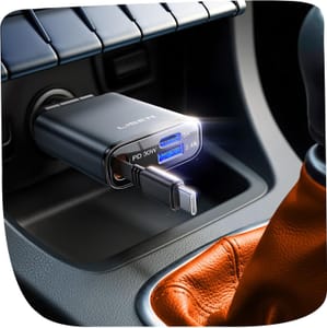 LISEN Compact 3-in-1 Retractable Car Phone Charger USB-C 57W