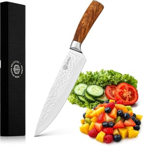 Olive Wood Chef Knife 8-Inch Japanese Damascus, Full Tang, Forged