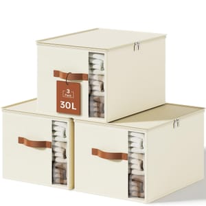 30L Foldable Clothes Storage Boxes with Lid and Zipper (3-Pack)