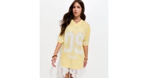 Girls Yellow 09 Malibu Print Satin Trimmed Football T-Shirt
