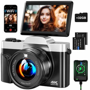 4K 64MP WiFi Vlogging Camera with Flip Screen for Webcam
