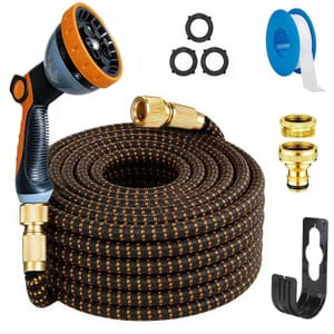 Expandable Garden Hose 25ft with Ten Function Nozzles, Leakproof Metal