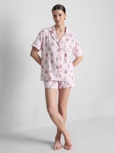 Printed Teddy Boyfriend Shorty Pyjamas