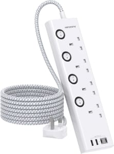 Extension Lead with USB Slots(2 USB C), 4 Way Plug Extension Socket, 1.8M
