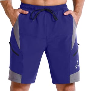 Sportneer Men's Mountain Bike Shorts with Zipper Pockets, Navy Blue