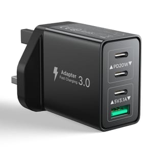 40W 4-Port USB-C Charger UK Plug with PD/QC for iPhone/iPad/Samsung