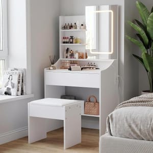 Chebinsiti Vanity Table with Mirror, Stool, LED Lights