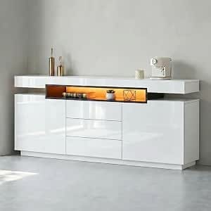 White High-Gloss TV Unit 160cm, LED, 2 Doors, 3 Drawers
