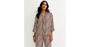 Dark Brown Striped 3/4 Sleeve Shirt
