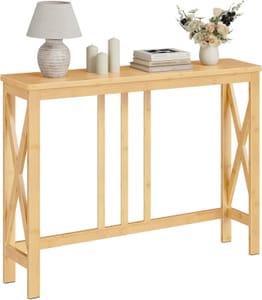 HOOBRO Slim Hallway Console Table, 100 Cm, Natural Bamboo, X-Frame