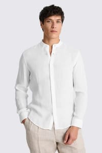 White Linen Grandad Collar Shirt-Large Only