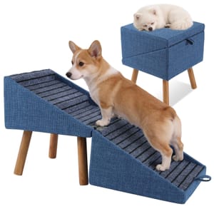 Ziluce Foldable 4-Step Dog Stairs and Ottoman, Non-Slip, Blue