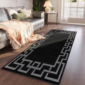 Nico Black Greek Key Runner Rug Indoor 60x220cm Easy Care