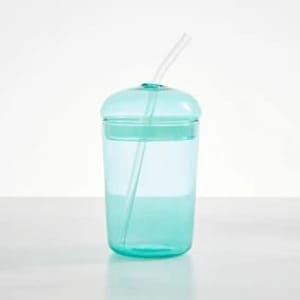 Teal Glass Tumbler with Straw