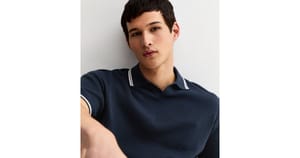 Jack & Jones Navy Contrast Stripe Knitted Polo Shirt