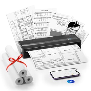 Portable A4 Thermal Printer, Bluetooth Inkless Receipt Printer