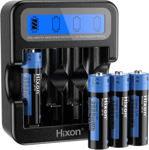 Hixon AA Rechargeable 1.5V Batteries 4-Pack with LCD Charger