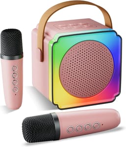 Lavliy Mini Karaoke Machine for Kids 3-12, Pink, 2 Microphones
