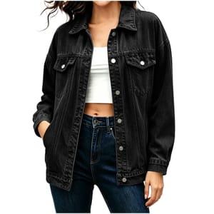 Denim Jacket for Women with Collar