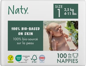 Naty Baby Newborn Nappies, Sensitive Skin, Size 1, 100 Count