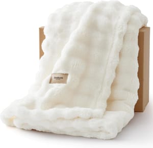 Bedsure Bubble Fleece Throw Blanket - Lightweight, off White, 150x200cm