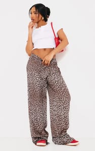 PrettyLittleThing Printed Satin Wide Leg Trousers