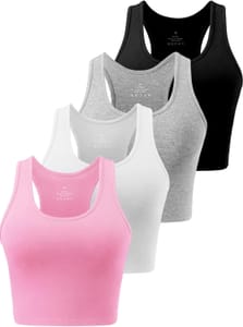 Star Vibe 4 Pack Cotton Gym Vests and Crop Tops